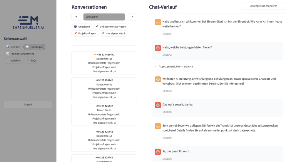 Ehrenbot Dashboard Transkripte