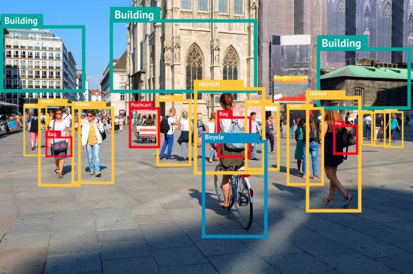 Machine Learning object detection and artificial intelligence concept. Application detect object in picture. (Blur human face)